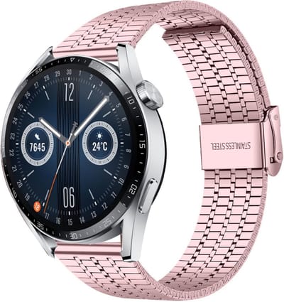 Strap-it Luxe stalen RVS bandje - geschikt voor Huawei Watch GT / GT 2 / GT 3 / GT 3 Pro 46mm / GT 4 46mm / GT 5 & 5 Pro (46mm) / GT 4 46mm / GT 5 & 5 Pro (46mm) / GT 2 Pro / GT Runner / Watch 3 - Pro / Watch 4 (Pro) / Watch Ultimate - rosé pink