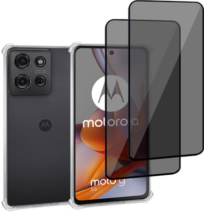 Geschikt voor Motorola Moto G75 5G - Hoesje + 2x Screenprotector – Gehard Glas Cover + Shock Proof Case - Transparant