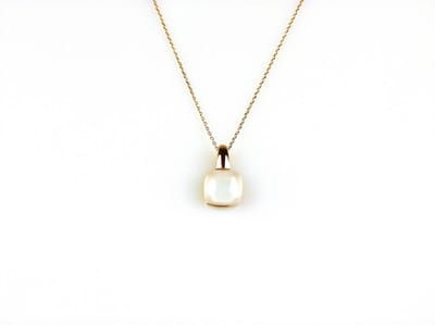 model Caprice ketting in zilver roze verguld met hanger lichtblauwe steen