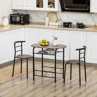 STILVORA Tafel En Stoelen Set - Compact Bistroset Met Opbergrek - Voor Kleine Keuken En Eethoek - Hout En Metaal - 80x53x74,5 Cm - Zwart