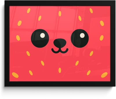 Poster in lijst - Fotolijst 40x30 cm - Posters - Kat - Aardbei - Cartoon - Posterlijst zwart - Decoratie - Wanddecoratie woonkamer - Muurdecoratie slaapkamer