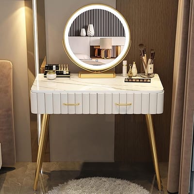 Kaptafel met spiegel - Make-uptafel lade - Make-up aanbrengen - Verstelbare LED verlichting - 80 cm breed - Wit