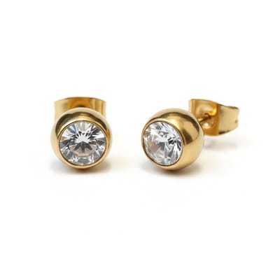 Aramat Jewels | Oorbellen | Goudkleurige Bolletjes Oorbellen met Zirkonia | | | |7mm | Staal | Kinderen, Volwassenen | Verkleurd niet