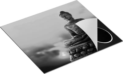 Chefcare Inductie Beschermer Boeddha Standbeeld bij Zonsondergang - Zwart Wit - 60x50 cm - Afdekplaat Inductie - Kookplaat Beschermer - Inductie Mat