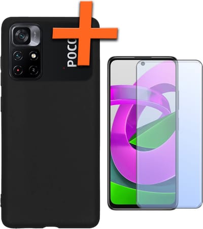 Hoes - Met Screenprotector - Geschikt voor Xiaomi Poco M4 Pro 5G - Sterk & Shockproof - Back Cover - Siliconen Case - Telefoon Hoes - Zwart
