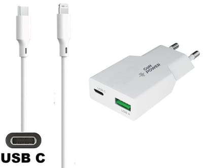 OneOne 30W snellader met 2 poorten + 1,5m OneOne USB C naar Lightning kabel. PD PPS lader. GAN oplader adapter past op Apple iPhone 11 Pro, iPhone 11 Pro Max, iPhone 12, iPhone 12 Mini, iPhone 12 Pro, iPhone 12 Pro Max, iPhone 13
