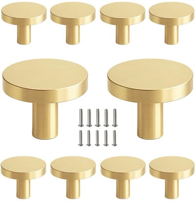10 X MSQDESIGN Kastknoppen Goud (Metaal) - Gouden Deurknopjes - Meubelknoppen Goud voor keuken , kast en deurjes - Deurknopjes Goud rond - Handgreep - Moderne Meubelknop Goud - Goude Deurknopjes - Deurknoppen Goud - Ladeknoppen voor deurtjes