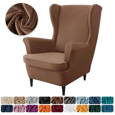 1PC Stretch Wing Chair Hoezen Elastisch Anti-vuil Velvet Wingback Leunstoelhoes Enkele Relax Bankhoezen met Zitkussenhoes