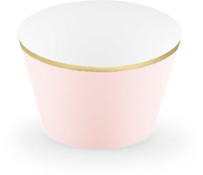 PARTYDECO - 6 Cupcake-wraps van poederroze en metallic goud karton