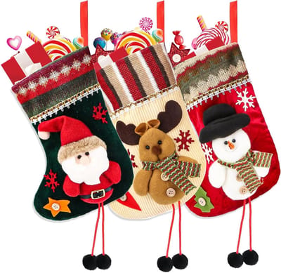 Kerstrokenset met 2025 Nieuwe Kerstkousen, Decoratieve Kerstsokken en Vulaccessoires voor de Openhaard en Kerstboom