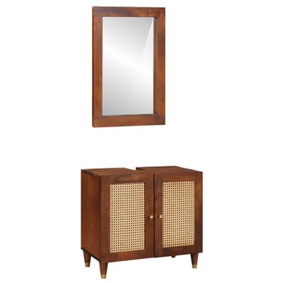 vidaXL - Badkamerkast - 2 - st - Zwart - en - Goud - Massief - Mango - Hout