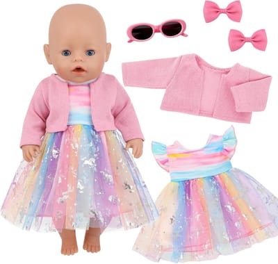 5 Delige Poppenkleding Set voor 35-43 cm Poppen: Roze Tule Rok, Jas & Accessoires