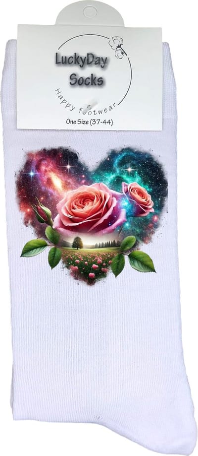 Rozen - Valentijn sokken - Valentijns Cadeau - Grappige sokken - Leuke sokken - Hem Haar sokken - Vrolijke sokken - Noorderlicht - Vaderdag - Moederdag - Verjaardag cadeau - Kerst cadeau - Leuk Cadeau - Speciaal cadeau - Sokken maken Happy - 37-44