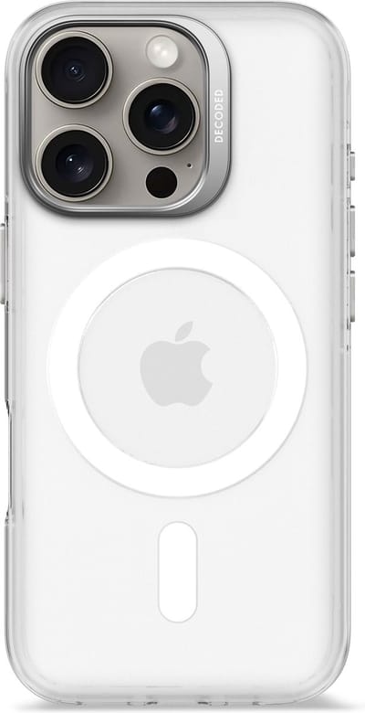 DECODED Clear Frosted Hoesje Geschikt voor iPhone 16 Pro – Anti-Yellowing - 100% Gerecycleerd Materiaal – Geschikt voor MagSafe - Doorzichtig Hoesje – Wit