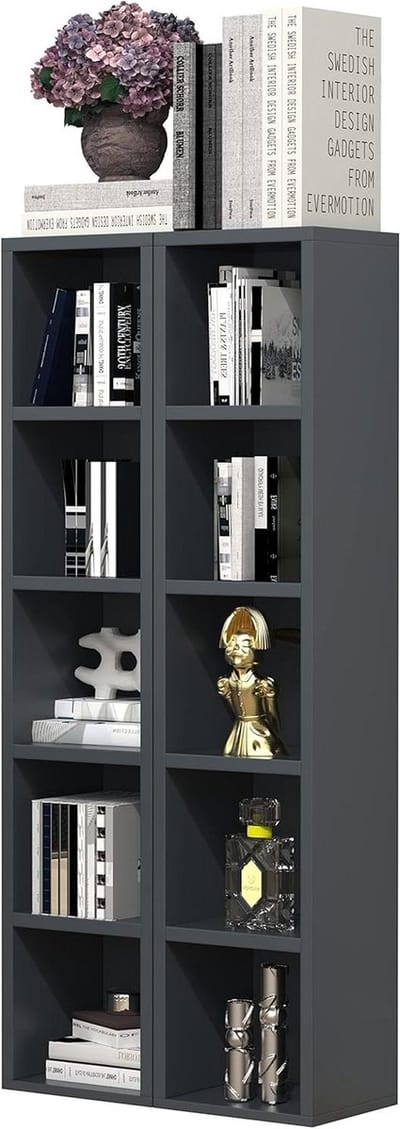 Opbergplank CD DVD - Boekenplank Staand - Media Opslag - Modulair Ontwerp - 187 x 20 x 17 cm - Antraciet