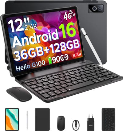 DOOGEE Tab G6 Pro VIP - Tablet - 36GB RAM + 128GB ROM (2TB/TF) - 9000mAh/18W - 12 inch 2.4K 90Hz - 4G LTE - Gemini AI - Helio G100 - 5G WiFi - Face ID - Dubbele luidsprekers - OTG - Met toetsenbord, muis, leren tas en pen