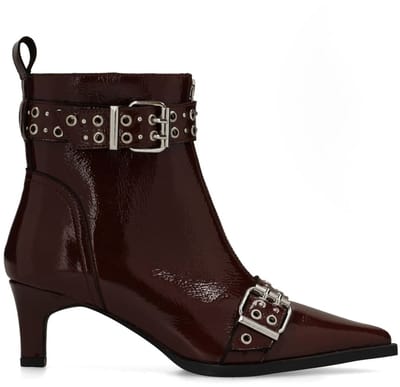 Sacha - Dames - Bordeaux lak leren enkellaarsjes met buckles - Maat 37