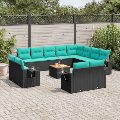 vidaXL - 13-delige - tuinbankset - met - kussens - van - zwart - polyrotan