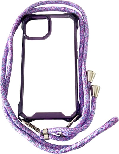 Premium Kwaliteit 2.5mm dik Antishock multifunctioneel backcover met koord - horizontaal/verticaal gebruiken met koord of zonder koord - Geschikt voor Appel iPhone 14 Pro - transparant/Paars