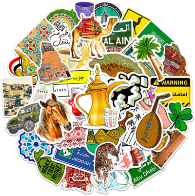 Sticker Set – Midden-Oosten, Woestijn & Arabische Cultuur – 50 stuks (ca. 4x6 cm) - Laptopstickers/Muurstickers