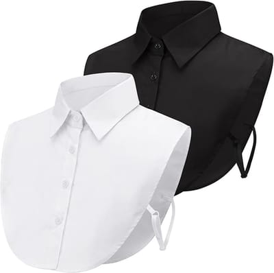 MDUG 2-delige set afneembare nepkraag voor damesoverhemden - Afneembare nepkraag - Zwart en wit - Decoratieve nepkraag voor een half overhemd - Geschikt voor damesoverhemden en -tops