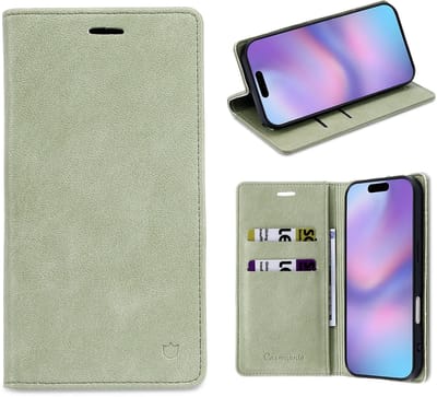 Casemania Hoesje Geschikt voor Apple iPhone 17 Air - Matcha Green - Dunne Bookcase met Pasjeshouder - Slim Wallet Case van Lederlook met Fijne Nerf en Rijke Glans - Groen