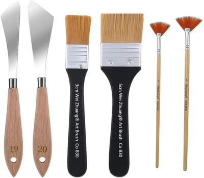 Dailygoods - 6 delige schildermes set - Kunstenaarsgereedschap - Professionele kwaliteit - Zwart - Voor acryl en olieverf - Perfect voor schilderen -...