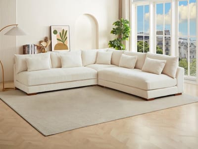 Vente-unique Omkeerbare hoekbank van beige ribfluweel SPERONE van Pascal Morabito