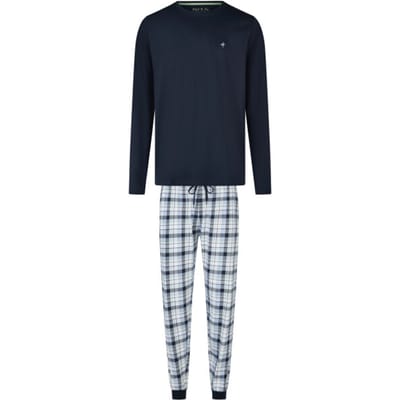 Phil & Co Heren Lange Pyjama Set Blauw Geruit - Maat M