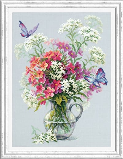Borduurpakket Flox en duizendblad - Magic Needle 100-081 met telpatroon.