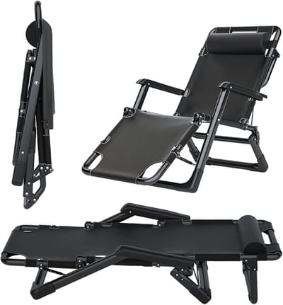 XL Ligstoel - Opvouwbare Relaxstoel - Buiten Ontspannen - Verstelbare Rugleuning - 150 kg - Zwart