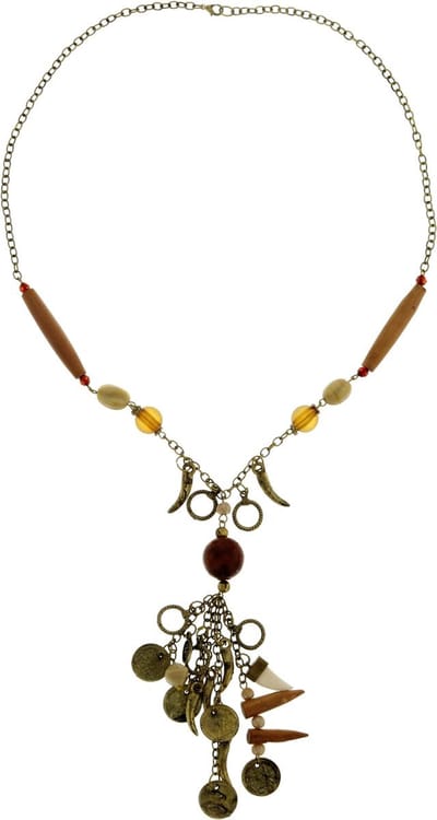 Behave - Lange ketting - Boho vintage stijl - Bruin goudkleur hanger - 73 cm