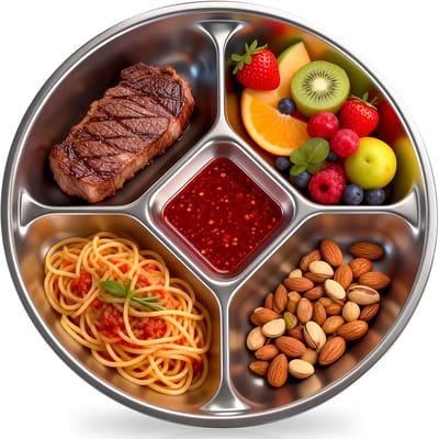 KZQ Roestvrijstalen Verdeeld Bord voor Kinderen en Volwassenen - 21,5 cm Portiecontrole Eetbord - Metalen Apart Lunchbord Set voor Maaltijdvoorbereiding, Werk, Gezin, Kamperen en Picknick