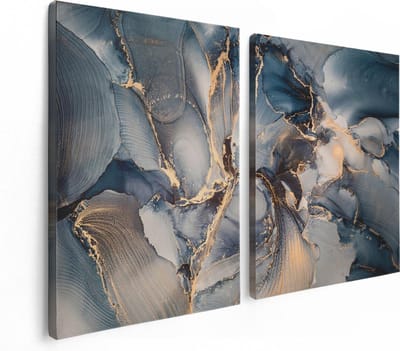 Artaza Canvas Schilderij Tweeluik Abstracte Luxe Kunst - Zwart met Goud - 120x80 cm - Wanddecoratie Woonkamer - Schilderijen - Muurdecoratie