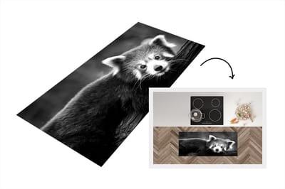Keukenloper - Loper keuken - Rode panda op een boomstam - zwart wit - 120x50 cm - Keukenloper vinyl