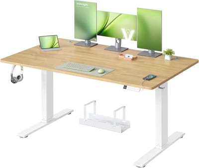 VASAGLE Elektrische Bureau Hoogte Verstelbaar 140 x 80 cm met USB-C Poort, Power Strip Houder, Sedentaire Herinnering, 3 Hoogte Geheugen Functies, Telewerk, Natuurlijke Eiken Kleur