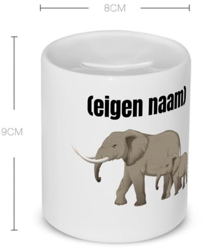 Akyol - olifant en kleine met eigen naam Spaarpot - Olifant - dieren liefhebber - iemand die houdt van olifanten - verjaardag - cadeau - kado - geschenk - 350 ML inhoud