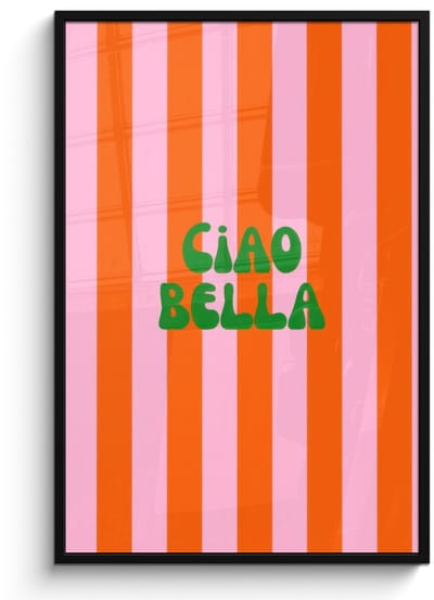 Poster in lijst - Fotolijst 80x120 cm - Posters - Strepen - Oranje - Verticaal - Ciao bella - Posterlijst zwart - Decoratie - Wanddecoratie woonkamer - Muurdecoratie slaapkamer