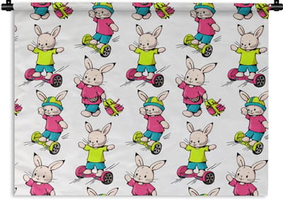 Wandkleed - Wanddoek - School - Konijnen - Dieren - Kinderen - Patronen - 60x45 cm - Wandtapijt