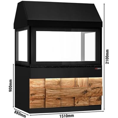 GGM Gastro Holzkohlegrill TORONTO - 1500mm - Holzfront - schwarze Granit-Arbeitsplatte - Hitzeschutzglas Zwart / Bruin