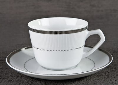 6x Porseleinen Kopjes met Schotels Marcello Zilver 200ml