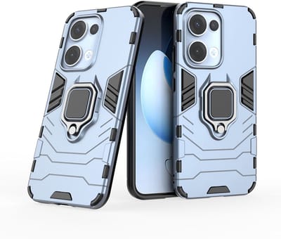 MobyDefend Hoesje - Geschikt voor Oppo Reno13 - Dubbelgelaagde Pantsercase Met Standaard - Blauw