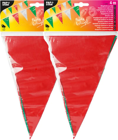 Papstar Vlaggenlijn - 2x - groen/rood/wit - Italie - 4 meter - kunststof - buiten/binnen - feestartikelen/versieringen
