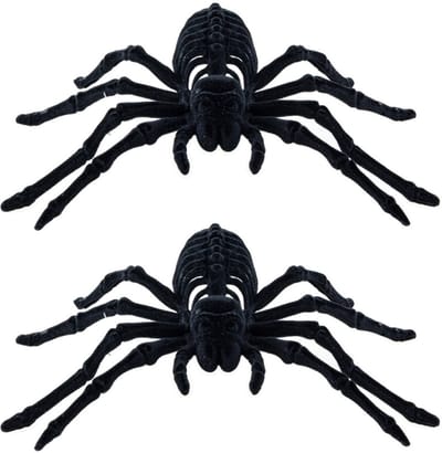 Chaks spin skeletten 22 cm - 2x - zwart - velvet/fluweel tarantula - Horror/griezel thema decoratie