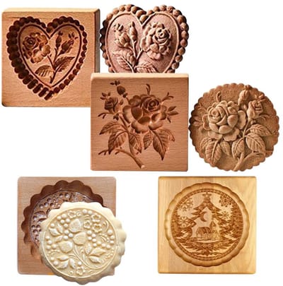 Dailygoods- Koekjesmal 4 Stuks - Houten Koekjesmaker - Peperkoeksnijvorm - Bakdecoratie - DIY Baktool - Eenvoudig in gebruik - Koekjessteker