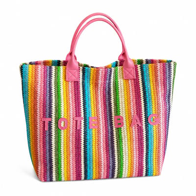 Kleurrijke Gestreepte Tote Bag – Trendy Shopper met PU Hengsels – Zomerse Handtas & Strandtas