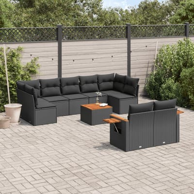 vidaXL - 10-delige - Loungeset - met - kussens - poly - rattan - zwart
