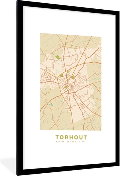 Fotolijst incl. Poster - Plattegrond - Stadskaart - Kaart - Torhout - België - 60x90 cm - Posterlijst