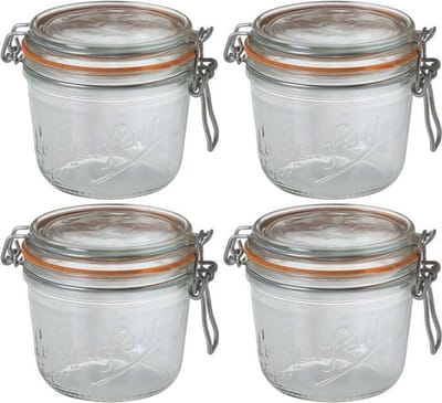 4x Weckpotten/inmaakpotten met klepdeksel en beugelsluiting 500 ml - Inmaakpotten - Weckpotten - D 10,0 cm