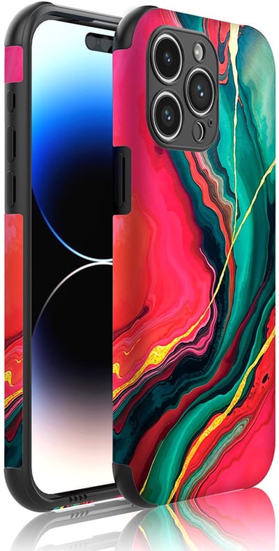 Smartphonica Telefoonhoesje Geschikt voor iPhone 14 Pro Max met Stootrand en Rood Groen Marmer opdruk - Backcover PhoneCase Red Green Marble print geschikt voor iPhone 14 Pro Max
